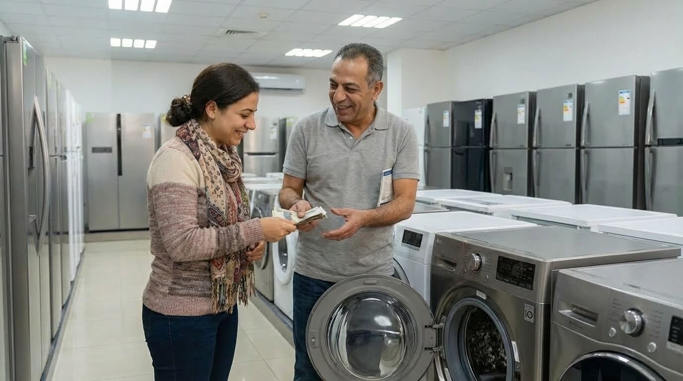 تفاوض ناجح ورضا تام بين بائع ومشتري على سعر جهاز منزلي مستعمل لقطة في مصر