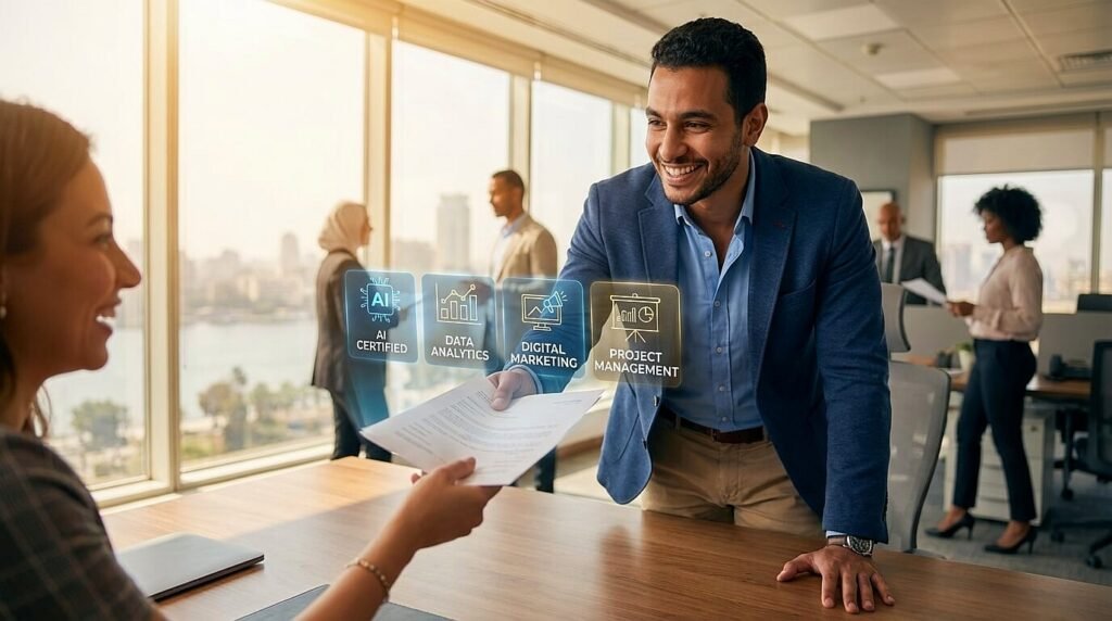 ​نموذج سيرة ذاتية احترافية مدعمة بـ كورسات في السيرة الذاتية تُبهر مدير الموارد البشرية وتضمن القبول.