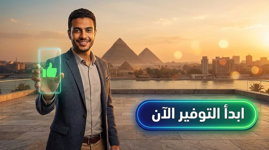 شاب مصري ناجح يبتسم بعد حسم قرار شراء موبايل مستعمل ولا جديد وصورة بارزة جذابة تخطف العين في القاهرة