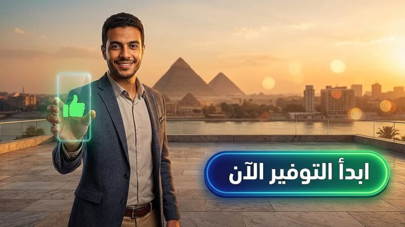 شاب مصري ناجح يبتسم بعد حسم قرار شراء موبايل مستعمل ولا جديد وصورة بارزة جذابة تخطف العين في القاهرة