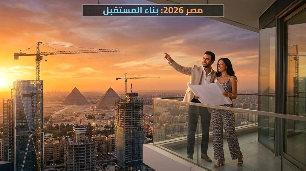 زوجان مصريان ينظران بتفاؤل لمستقبل التنمية العمرانية عند شراء شقة في مصر 2026
