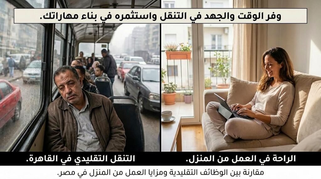 مقارنة بين الوظائف التقليدية ومميزات العمل من المنزل في مصر

