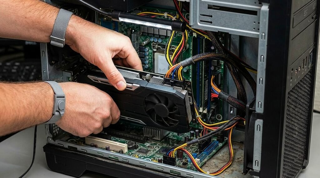 تركيب كارت الشاشة في كيسة عند تجميع كمبيوتر جيمنج استيراد.