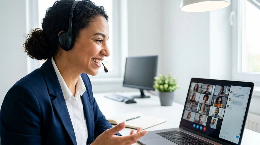 فتاة تعمل في خدمة العملاء عن بعد كأحد مجالات العمل من المنزل في مصر
