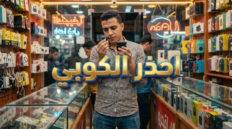 دليلك الشامل: إزاي تختار سماعات بلوتوث وماتقعش في فخ الصوت المكتوم؟ 🎧 شاب مصري يفحص جودة سماعات بلوتوث داخل محل إلكترونيات للتأكد من الموديل الأصلي وتجنب الأجهزة المقلدة لضمان أفضل جودة صوت