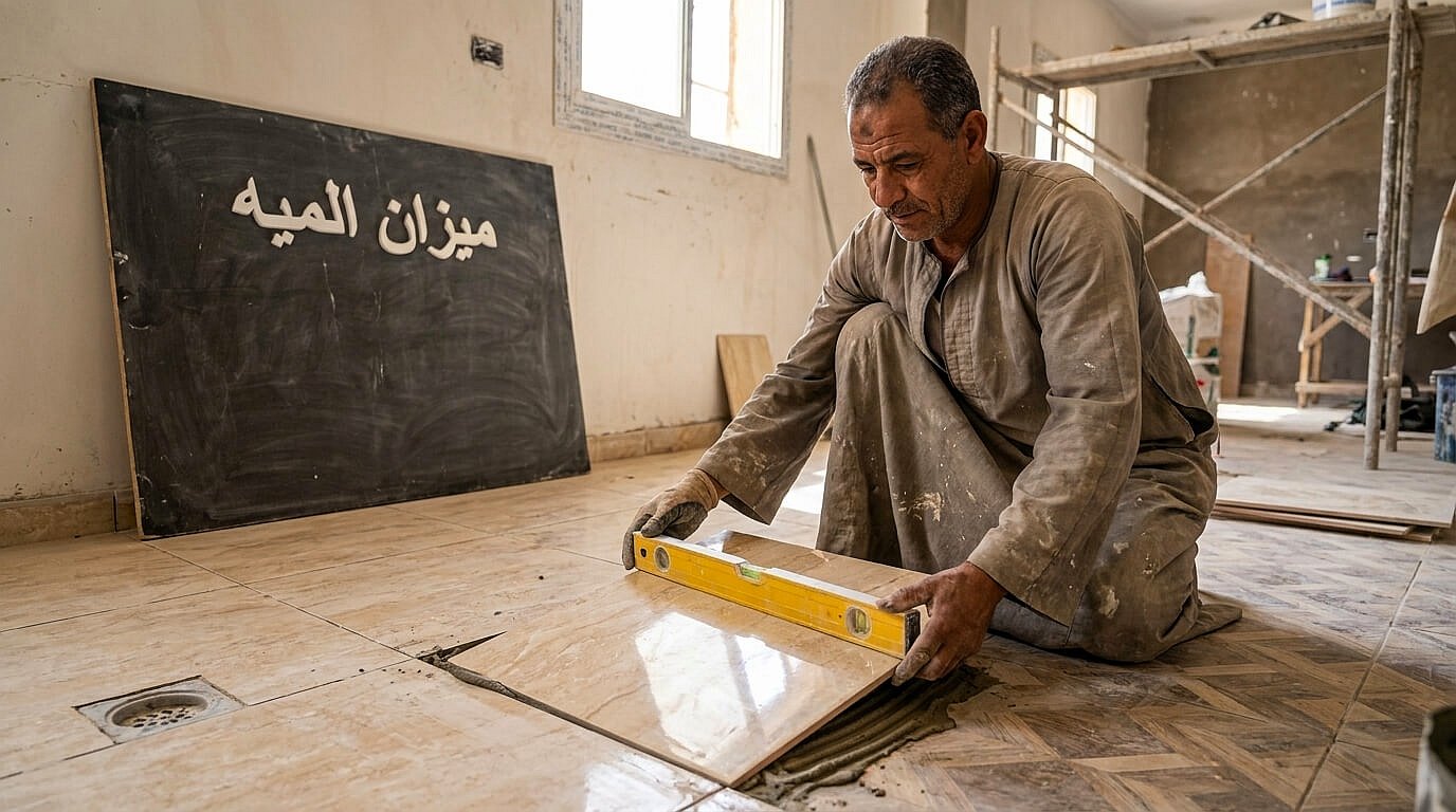استخدام ميزان المياه لاستلام الشغل في خطوات تشطيب الشقق