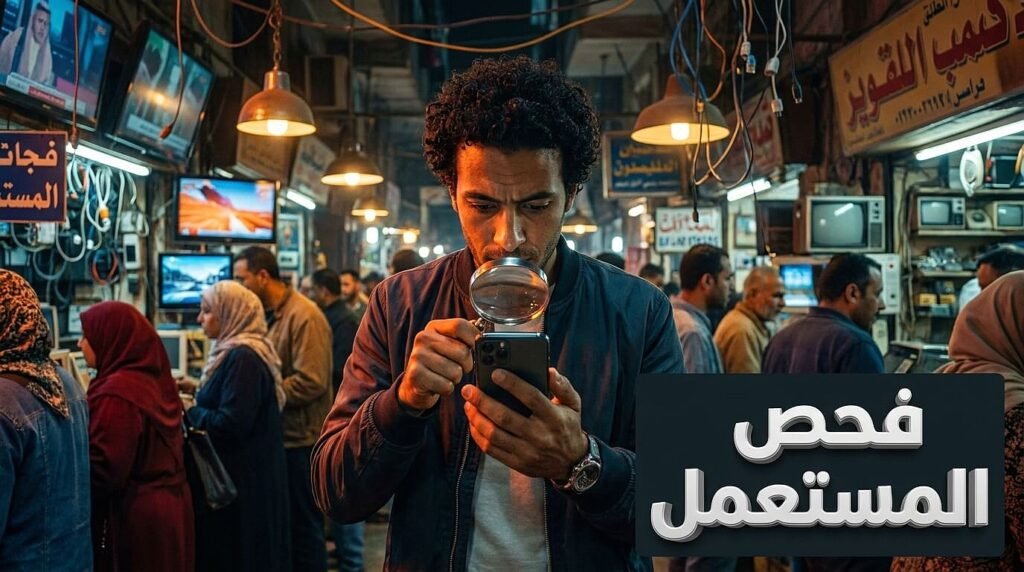 شاب مصري يقوم بفحص دقيق قبل شراء موبايل مستعمل