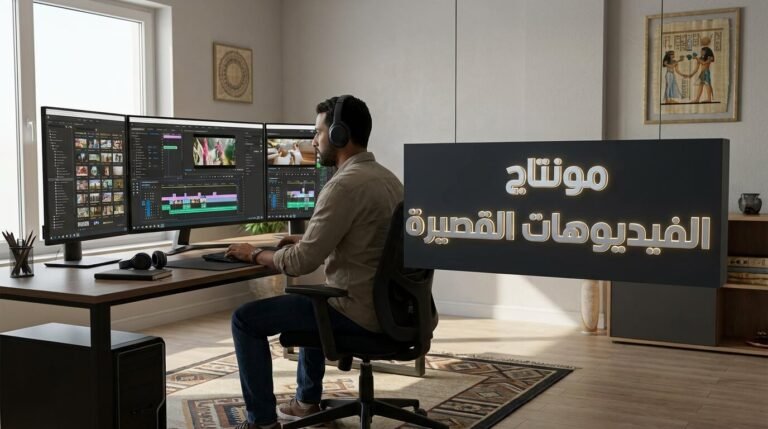شاب مصري محترف يعمل على مونتاج الفيديوهات القصيرة لزيادة المشاهدات