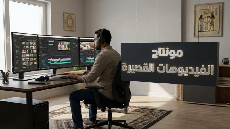 شاب مصري محترف يعمل على مونتاج الفيديوهات القصيرة لزيادة المشاهدات
