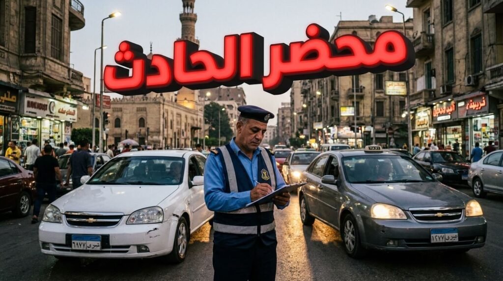 ضابط مرور يحرر محضر حادث لتفعيل تأمين السيارات الشامل