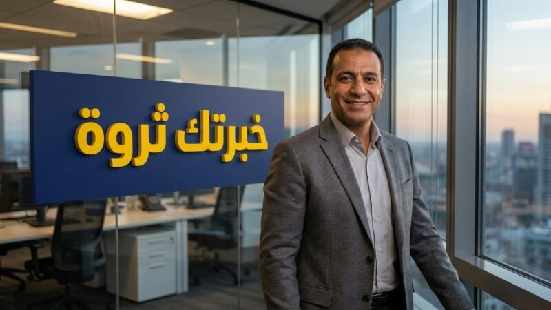 رجل أعمال مصري واثق يثبت نجاح رحلة البحث عن عمل بعد سن الأربعين
