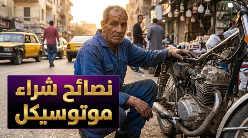 خبير يقوم بفحص دراجة نارية كجزء من نصائح شراء موتوسيكل مستعمل