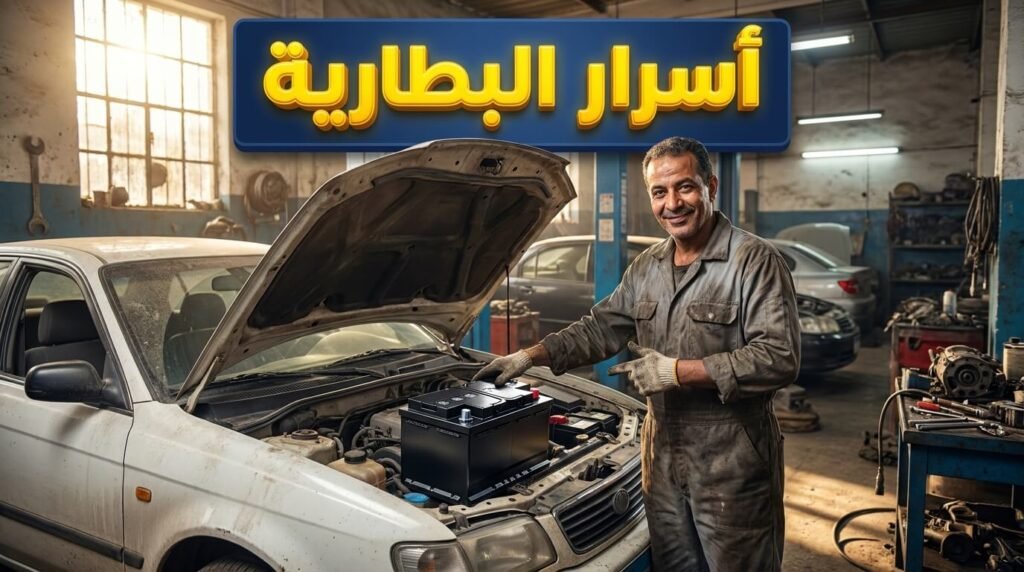 ميكانيكي يفحص محرك لزيادة عمر بطارية السيارة وتجنب الأعطال