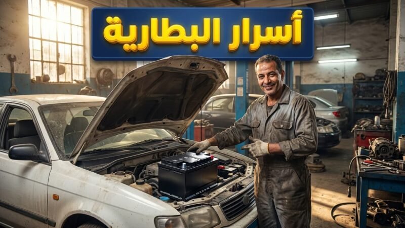 ميكانيكي يفحص محرك لزيادة عمر بطارية السيارة وتجنب الأعطال