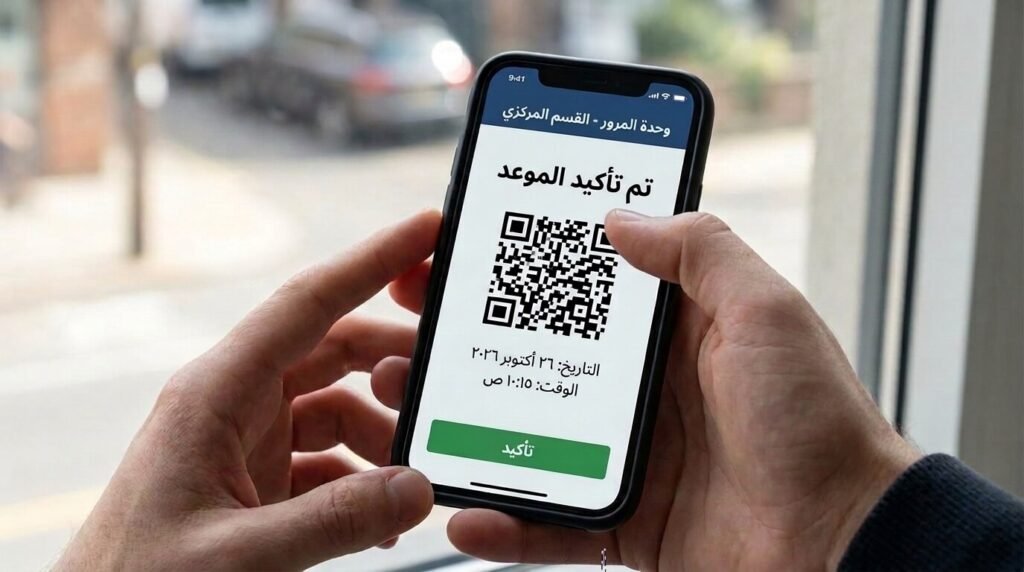 صورة توضح الباركود الخاص بتأكيد حجز موعد إلكتروني في وحدة المرور لتسهيل إجراءات تجديد الرخصة