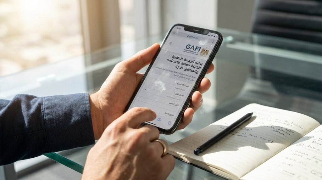 مستثمر يستخدم الهاتف للتقديم على الرخصة الذهبية من هيئة الاستثمار لتسريع إجراءات مشروع الطاقة النظيفة