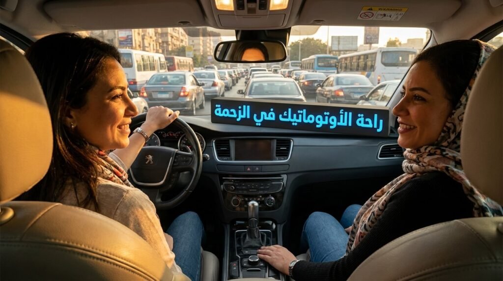سيدة مصرية تقود سيارة بناقل الحركة الأوتوماتيكي واليدوي في الزحام