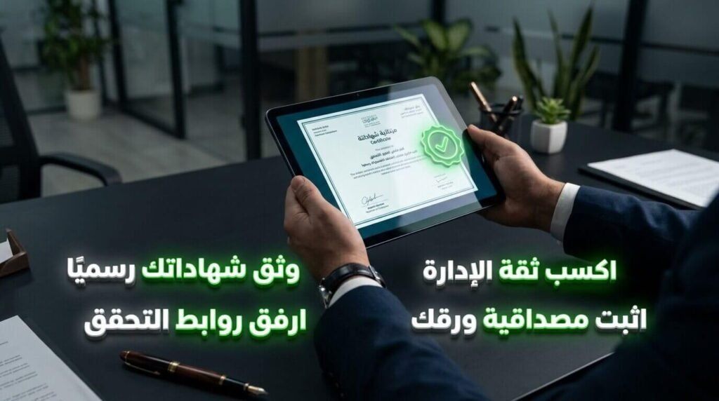 توثيق الشهادات المعتمدة وإرفاق روابط التحقق الرقمية لضمان مصداقية السيره الذاتيه أمام مديري التوظيف.
