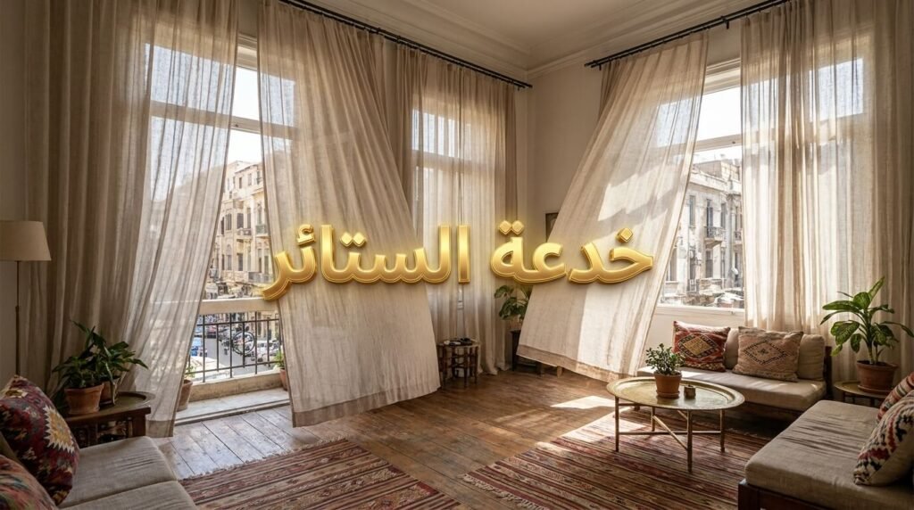 تركيب الستائر من السقف للأرض يعطي إيحاء بارتفاع السقف وهو سر هام لنجاح ديكور شقة صغيرة.
