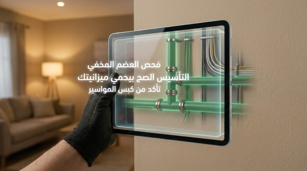 جهاز لوحي يكشف مواسير السباكة والكهرباء خلف الحائط للتأكد من جودة التأسيس وحماية تكلفة تشطيب شقة من أي تسريب مستقبلي.
