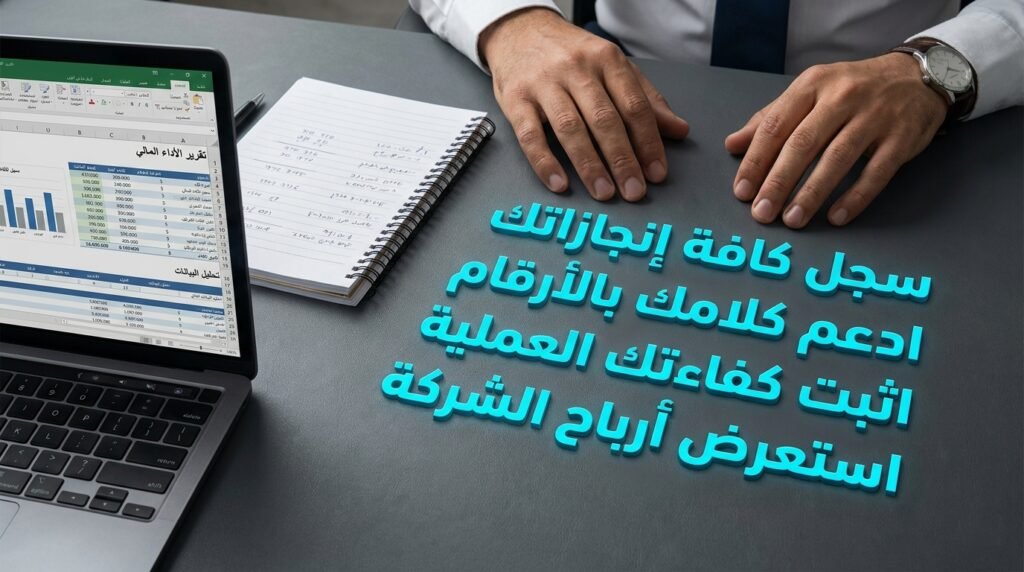 توثيق الإنجازات والأرقام في ملف منظم لدعم طلب زيادة الراتب وإثبات الكفاءة أمام الإدارة.
