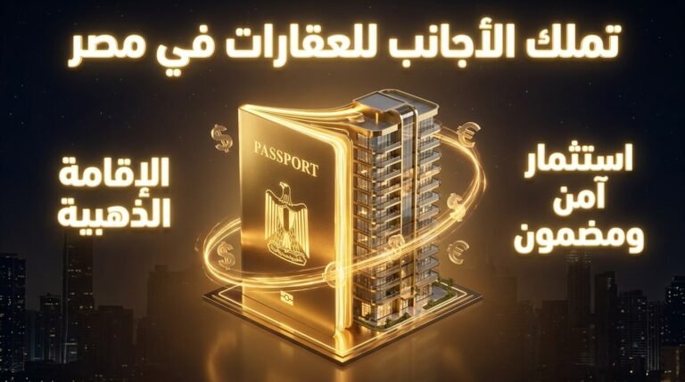 الإقامة العقارية: أسرار لا تعرفها عن تملك الأجانب بالدولار في السوق المصري مجسم ثلاثي الأبعاد يدمج جواز سفر ذهبي مع عقار فاخر ليوضح مميزات تملك الأجانب للعقارات في مصر والحصول على الإقامة.