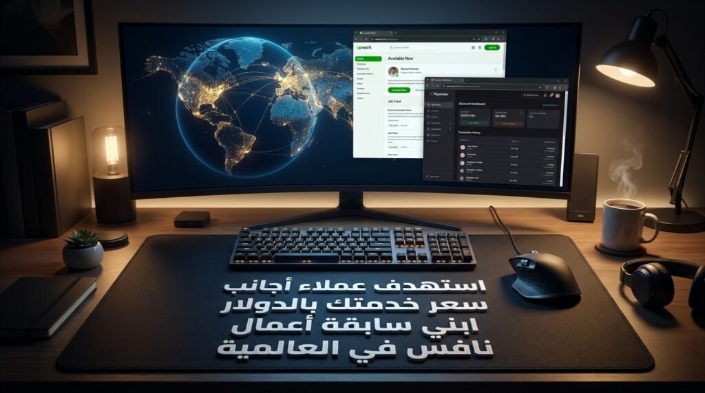 مستقل يعمل على حاسوبه لاستهداف عملاء أجانب وتطوير شغل اونلاين من البيت بالدولار.

