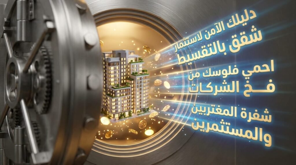 خزنة بنكية بداخلها عقار فاخر مضيء ترمز إلى الدليل الآمن للمغتربين عند استثمار أموالهم في شقق بالتقسيط.