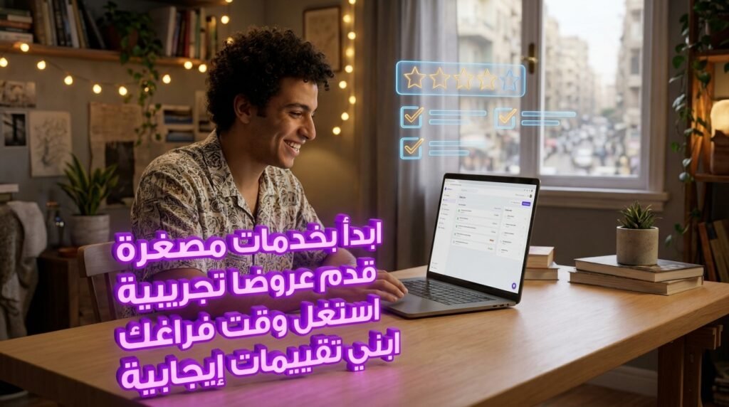 طالب مصري يقدم خدمات مصغرة ويبني تقييمات كأفضل بداية في أي شغل اونلاين من البيت.
