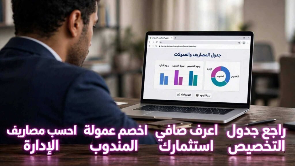 حساب مصاريف الإدارة وخصم عمولة المندوب لمعرفة صافي الاستثمار الفعلي داخل وثائق التأمين الاستثماري.
