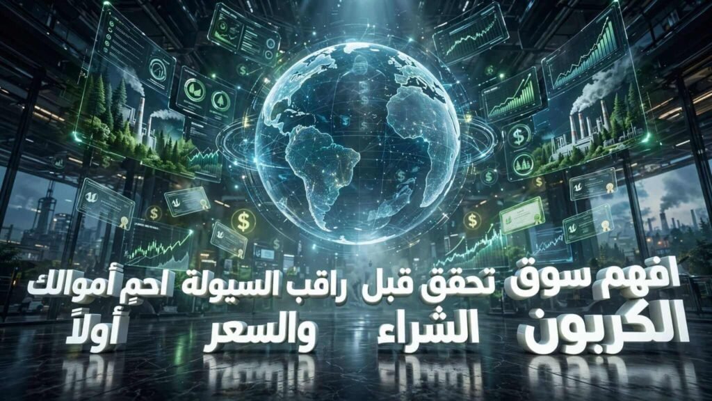 صورة بارزة لمقال تداول شهادات الكربون توضح خطوات فهم سوق الكربون والتحقق قبل الشراء ومراقبة السيولة وحماية الأموال.