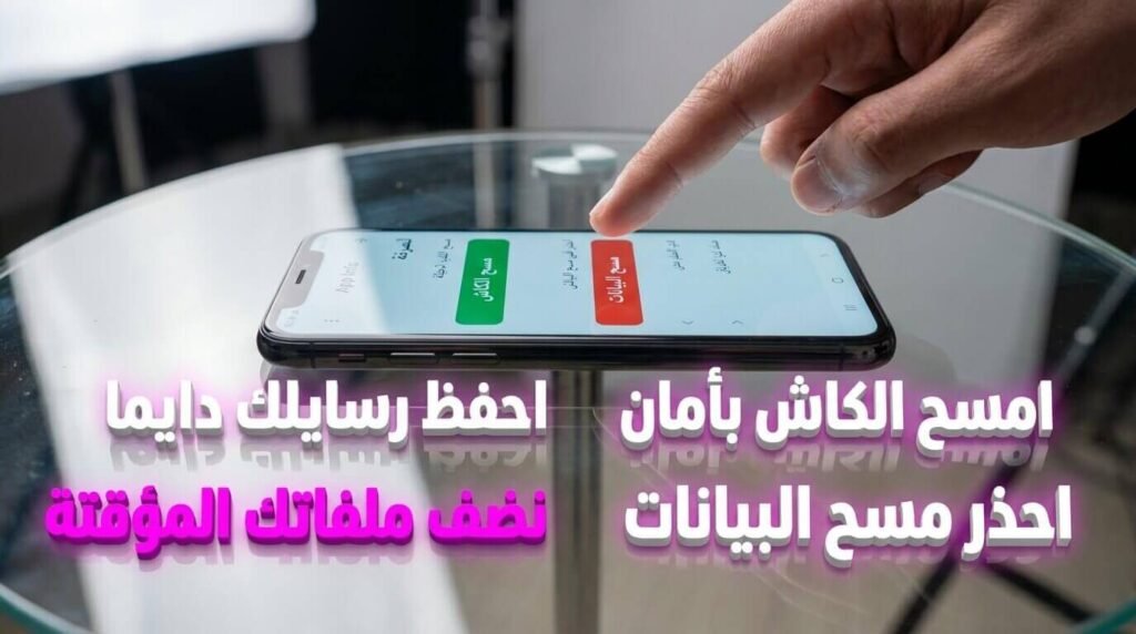 الفرق بين مسح الكاش الآمن ومسح البيانات الذي يحذف الحسابات عند معالجة الخروج المفاجئ للتطبيقات.
