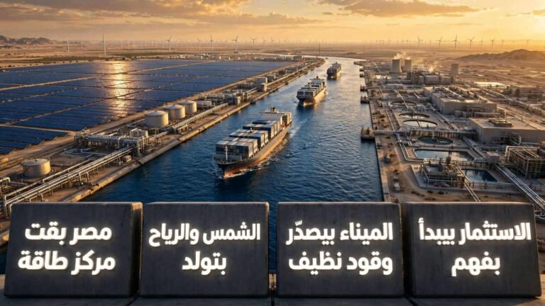 صورة بارزة توضح فرص الاستثمار في الهيدروجين الأخضر بمصر عبر الموانئ والطاقة المتجددة.