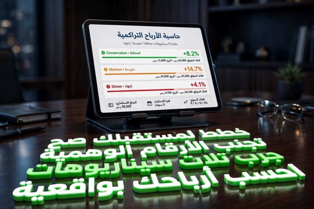 استخدام حاسبة الأرباح لتجربة سيناريوهات استثمار مختلفة لمعرفة حجم ثروتك من الفائدة المركبة.
